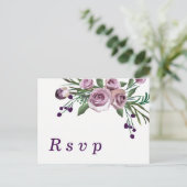 Invitation Carte Postale Réponse de mariage florale rose pourpre romantique (Debout devant)