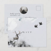 Invitation Carte Postale Réponse de mariage Forêt Enchantée Cerf Lune (Devant / Derrière)