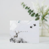 Invitation Carte Postale Réponse de mariage Forêt Enchantée Cerf Lune (Debout devant)