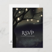 Invitation Carte Postale Réponse de mariage Lumières d'arbre de nuit rustiq (Devant / Derrière)