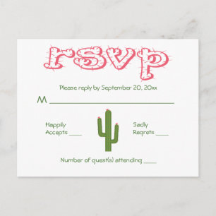 Invitation Carte Postale Réponse de mariage pour la fête Cactus Rose et Ver