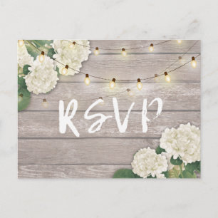 Invitation Carte Postale Réponse de mariage Rustique Bois Hydrangea Guirlan