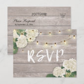 Invitation Carte Postale Réponse de mariage Rustique Bois Hydrangea Guirlan (Devant / Derrière)