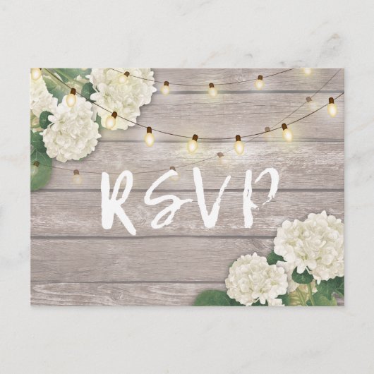 Invitation Carte Postale Réponse de mariage Rustique Bois Hydrangea Guirlan (Devant)