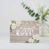 Invitation Carte Postale Réponse de mariage Rustique Bois Hydrangea Guirlan (Debout devant)