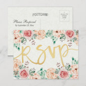 Invitation Carte Postale Réponse de RSVP de mariage à l'aquarelle florale e (Devant / Derrière)