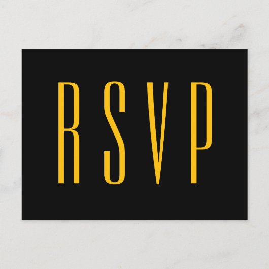 Invitation Carte Postale Réponse du Mariage RSVP Elegant Noir et Or (Devant)