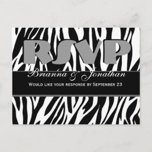 Invitation Carte Postale Réponse du Mariage RSVP en noir blanc Zebra