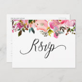 Invitation Carte Postale Réponse florale de printemps à l'aquarelle (Devant / Derrière)