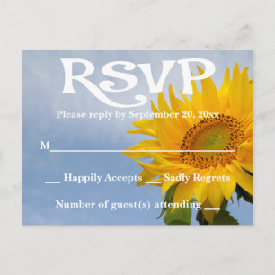 Invitation Carte Postale Réponse florale jaune tournesol et bleu pour un ma
