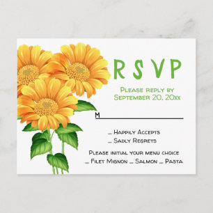 Invitation Carte Postale Réponse florale jaune tournesol verte Fleur Mariag