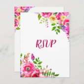 Invitation Carte Postale Réponse florale lumineuse rose vif printemps botan (Devant / Derrière)