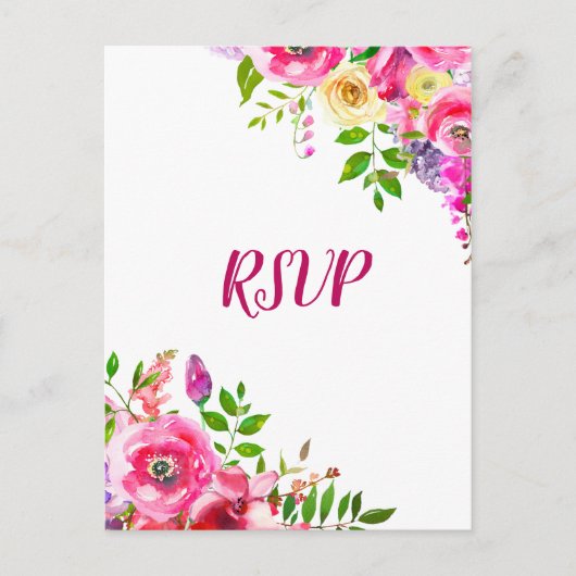 Invitation Carte Postale Réponse florale lumineuse rose vif printemps botan (Devant)