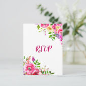 Invitation Carte Postale Réponse florale lumineuse rose vif printemps botan (Debout devant)