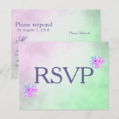 Invitation Carte Postale Réponse florale violette et verte (Devant / Derrière)