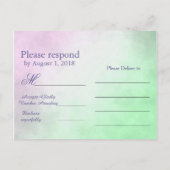 Invitation Carte Postale Réponse florale violette et verte (Dos)