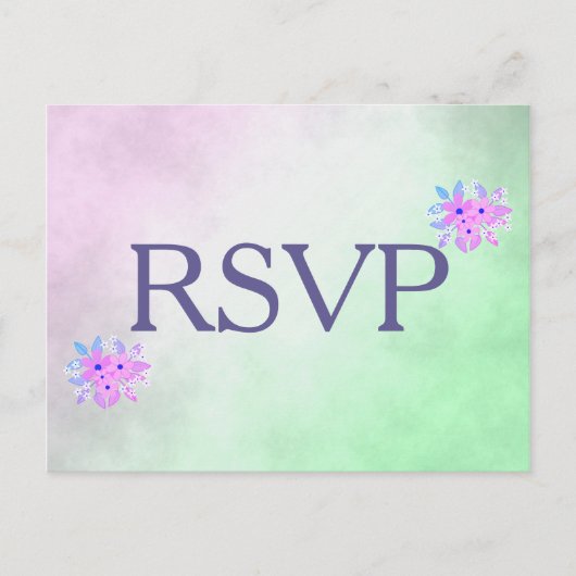 Invitation Carte Postale Réponse florale violette et verte (Devant)