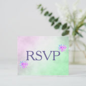 Invitation Carte Postale Réponse florale violette et verte (Debout devant)