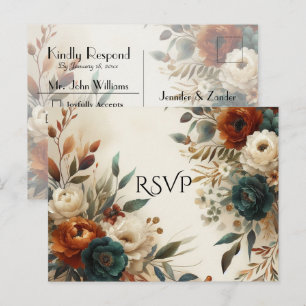 Invitation Carte Postale Réponse pour le mariage d'automne aux fleurs orang
