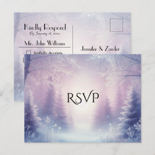 Invitation Carte Postale Réponse pour le mariage Lavender Winter Snowfall S