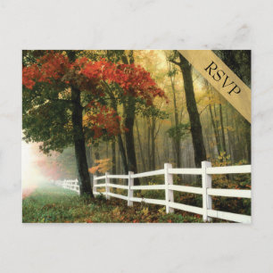 Invitation Carte Postale Réponse pour mariage aux feuilles d'automne et clô