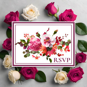 Invitation Carte Postale Réponse pour mariage floral corail rose magenta