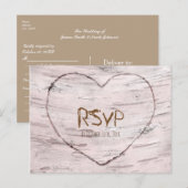 Invitation Carte Postale Réponse pour mariage rustique Birch Tree & Heart (Devant / Derrière)