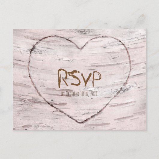 Invitation Carte Postale Réponse pour mariage rustique Birch Tree & Heart (Devant)