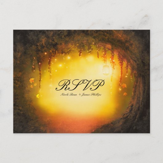 Invitation Carte Postale Réponse pour mariage rustique enchanté de forêt en (Devant)