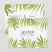Invitation Carte Postale Réponse pour un mariage élégant d'été avec feuille (Devant / Derrière)
