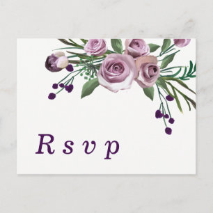 Invitation Carte Postale Réponse romantique mariage floral rose pourpre pru