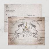 Invitation Carte Postale Réponse RSVP Mariage Cerf Rustique & Branches de B (Devant / Derrière)