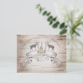 Invitation Carte Postale Réponse RSVP Mariage Cerf Rustique & Branches de B (Debout devant)