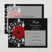 Invitation Carte Postale Réponse RSVP Red+Black+White Gerbera Daisa (Devant / Derrière)