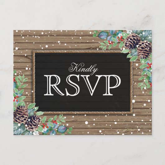 Invitation Carte Postale Réponse Rustique | Réponse de Mariage de Noël en H (Devant)