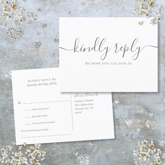 Invitation Carte Postale Réponse Simple Élégante Script RSVP