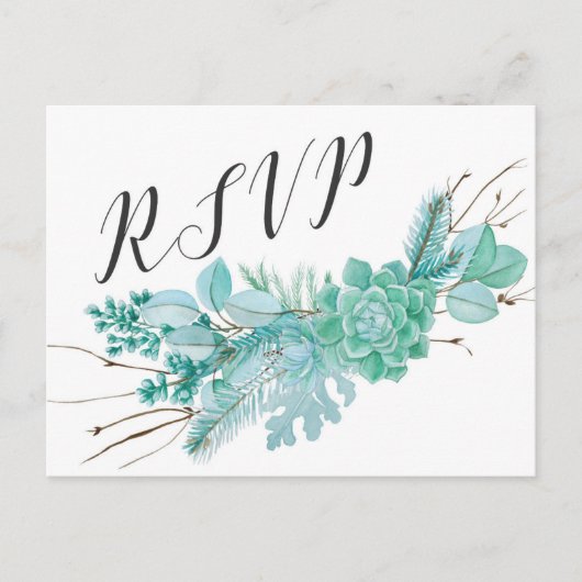Invitation Carte Postale Réponse Succulente Eucalyptus RSVP 3961 (Devant)