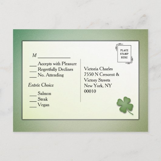 Invitation Carte Postale Réponses aux rêves irlandais avec choix de plat pr (Dos)