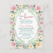 Invitation Carte Postale Ressort Aquarelle Fleur Budget Bébé Fille Douche (Devant)