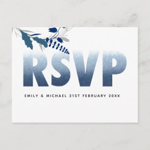 Invitation Carte Postale Ressort bleu RSVP Fleurs de mariage MARINE