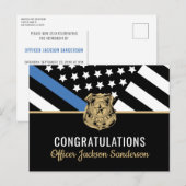 Invitation Carte Postale Retraite de police Drapeau de la ligne bleue repré (Devant / Derrière)