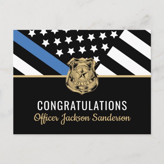 Invitation Carte Postale Retraite de police Drapeau de la ligne bleue repré (Devant)