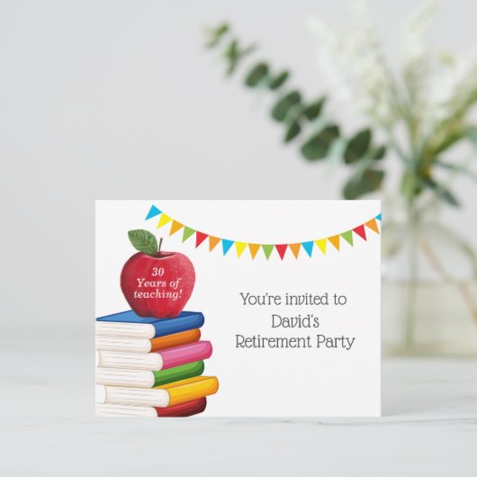 Invitation Carte Postale retraite d'enseignant, Apple, retraite d'enseignan (Debout devant)