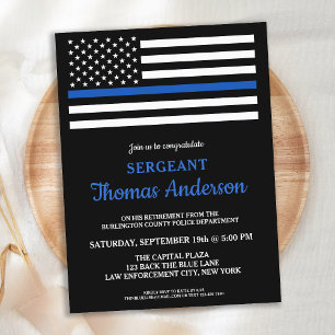Invitation Carte Postale Retraite des policiers modernes Ligne Bleue Mince