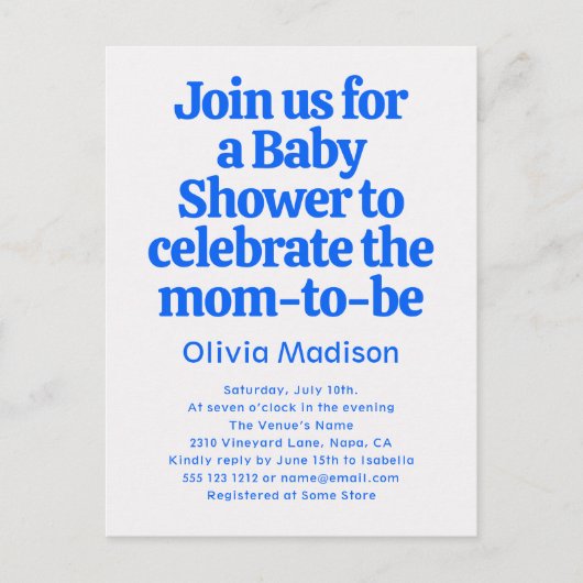 Invitation Carte Postale Retro Bold Baby Shower Blue (Devant)