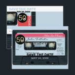 Invitation Carte Postale Retro C Audiotape 50e anniversaire Fête Enregistre<br><div class="desc">Vieux ruban audio (audiocassette Classic made in Pays-Bas) avec étiquette noire pour les numéros. Conception sur invitation carte postale avec textes pour la fête du 50e anniversaire (avant et arrière) à customiser. Vous pouvez facilement modifier le texte (police, couleur, taille et position) en cliquant sur le bouton personnaliser. Disponible aussi...</div>