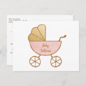 Invitation Carte Postale Retro Carriage rose or virtuel bébé fille douche (Devant / Derrière)