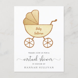 Invitation Carte Postale Retro Carriage Yellow Gold Baby shower virtuel