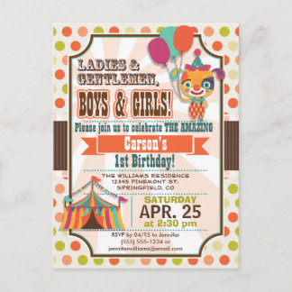 Invitation Carte Postale Retro Coloris Cirque Chiot Anniversaire