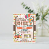 Invitation Carte Postale Retro Coloris Cirque Chiot Anniversaire (Debout devant)